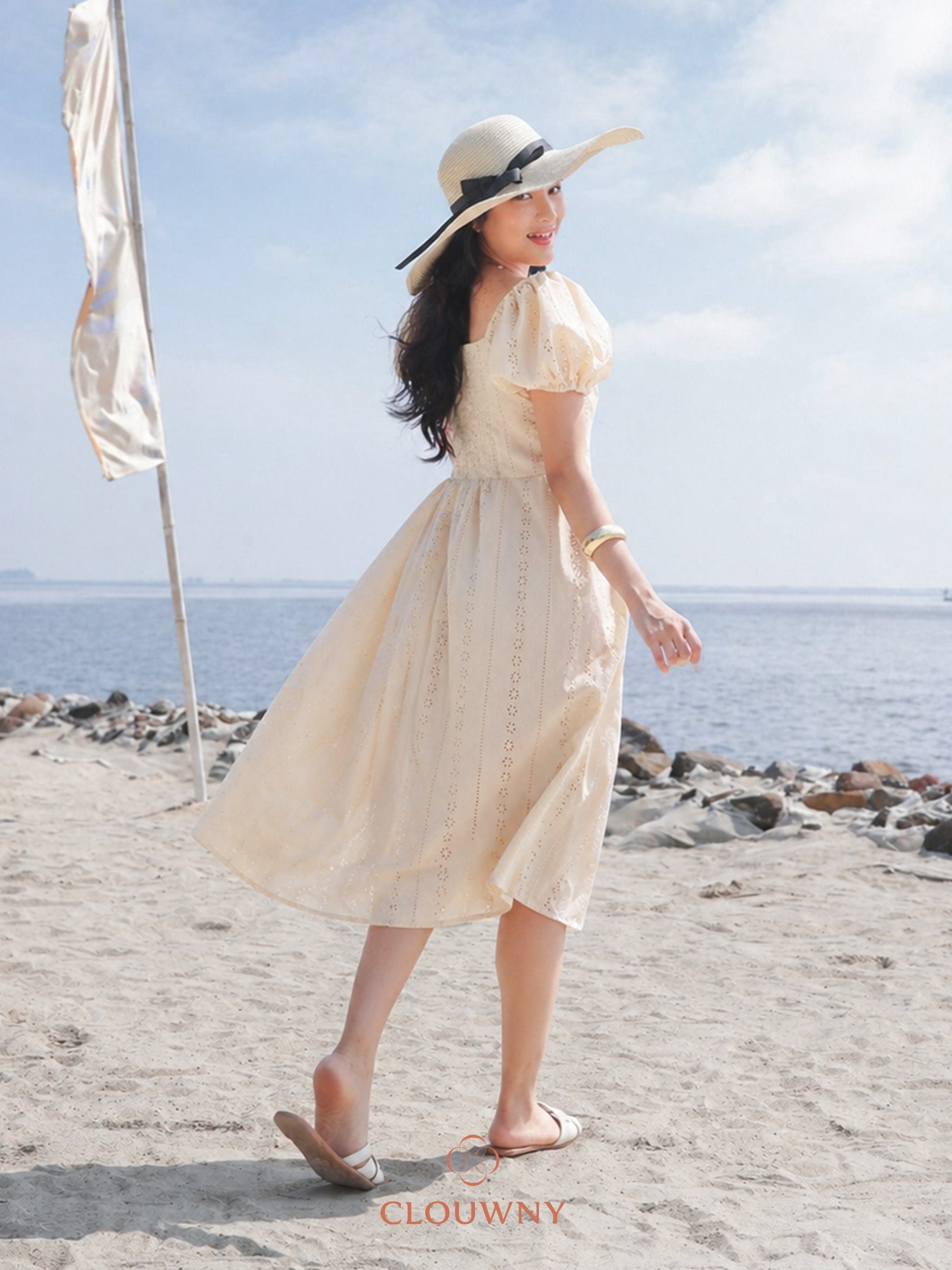 Alexia Square Button Dress - Cream